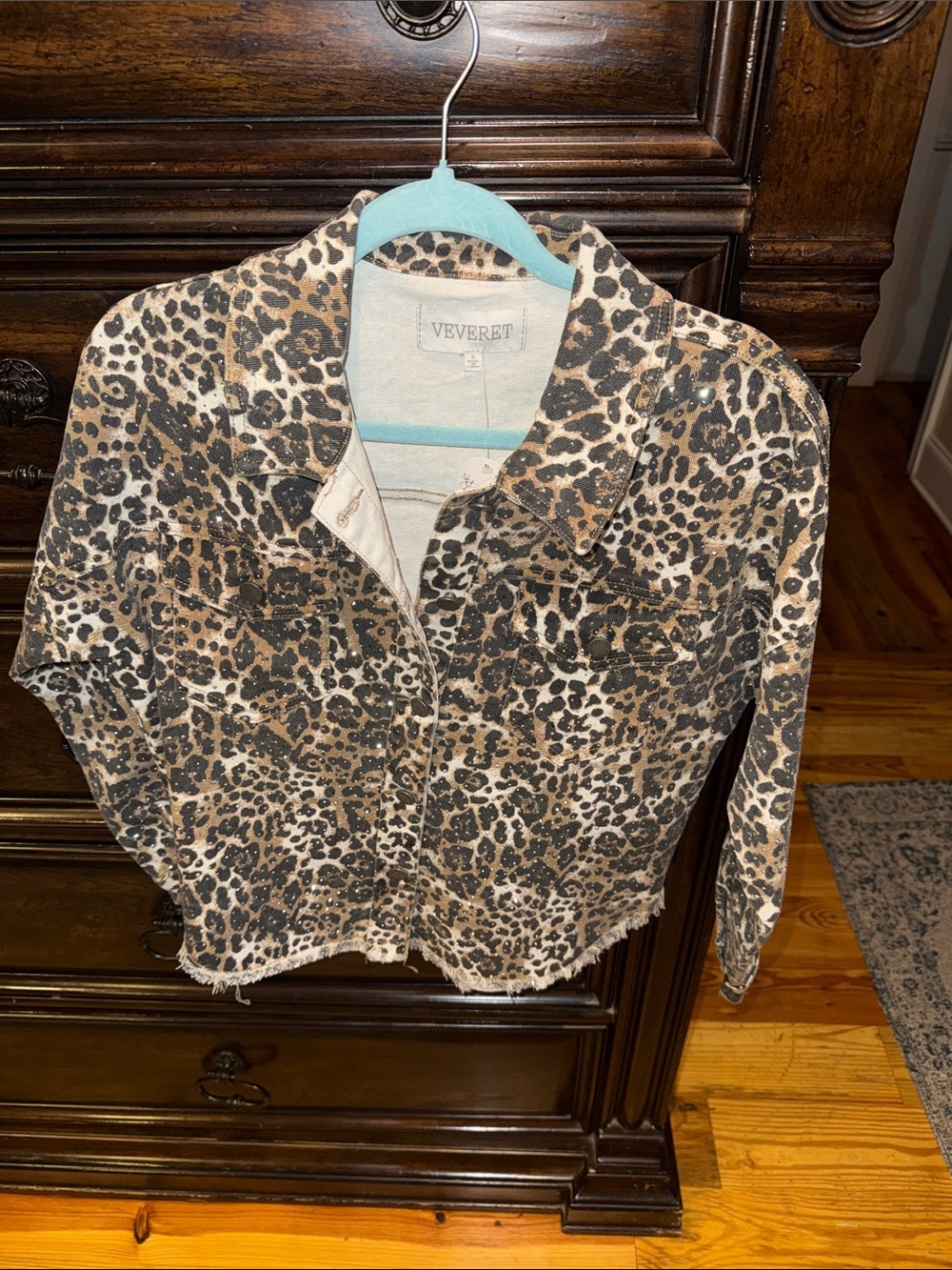 Veveret Leopard Print Denim Jacket - Tan/Black